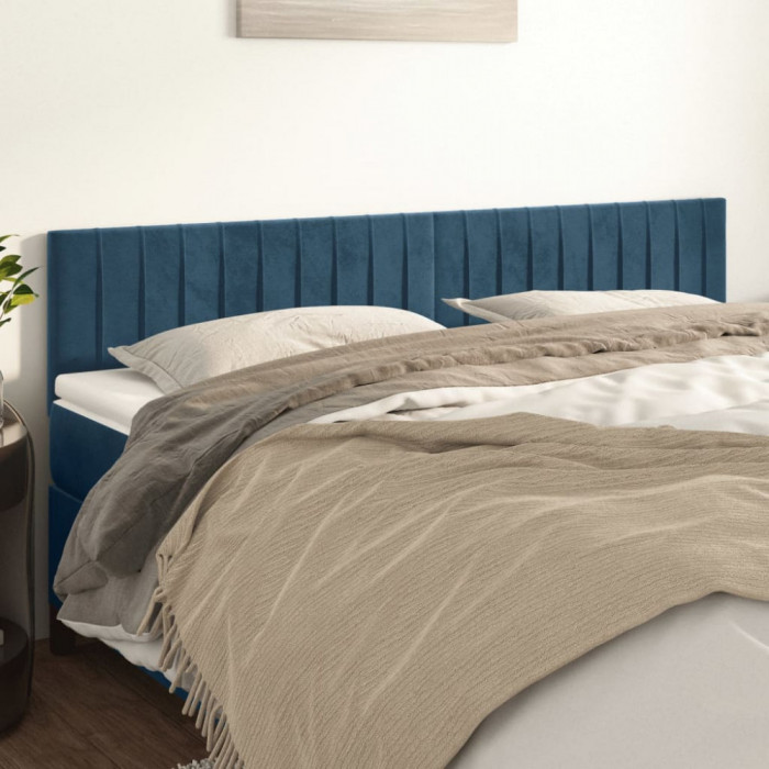 vidaXL Tăblii de pat, 2 buc, albastru &icirc;nchis, 90x5x78/88 cm, catifea