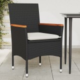 VidaXL Scaune de grădină cu perne, 2 buc., negru, poliratan 368119