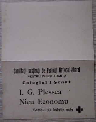 Fluturaș electoral Partidul Național Liberal - anii 1910 foto