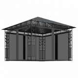 Pavilion cu plasă anti-ț&acirc;nțari&amp;lumini LED, antracit, 3x3x2,73 m
