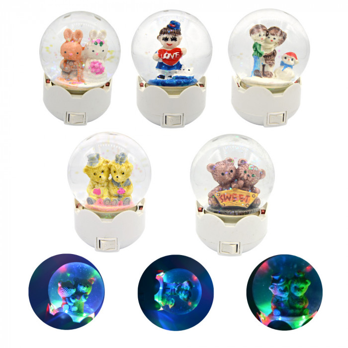 Glob luminos LED cu figurine in lichid, diverse modele