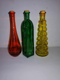 3x Vas flacon recipient din sticla sticluta colorata cu dop de pluta 17.5 cm