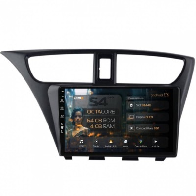 Navigatie Honda Civic Hatchback (2012-2015) 4GB RAM Android 13 Octacore Slot Sim 4G DSP GPS Wi-FI Carplay Android Auto USB Bluetooth Waze Touchscreen foto