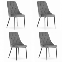 Set 4 scaune bucatarie/living, Artool, Imola, catifea, metal, gri, 48.5x61x93.5 cm