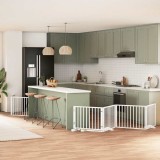 vidaXL Poartă c&acirc;ini pliabilă cu ușă, 6 panouri, alb, 480 cm, lemn plop