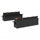 Set mobilier de gradina cu perne, 9 piese, negru, poliratan