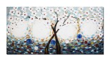 Cumpara ieftin Tablou pictat manual, Copacul vietii cu flori albe, 120x60cm ulei pe panza in relief efect 3D