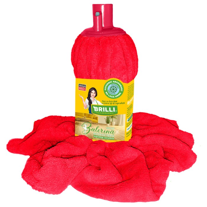 Rezerva mop Brilli Balerina, microfibra, suprafete sensibile, rosu