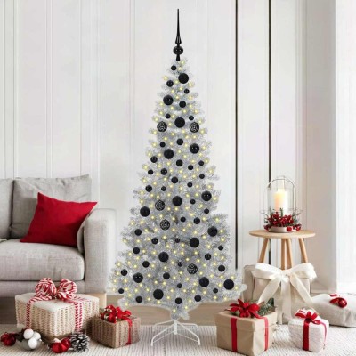 vidaXL Brad de Crăciun cu 300 LED cu suport Argintiu 180 cm PET 3396675 foto