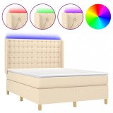 Cumpara ieftin Pat cu arcuri, saltea si LED, crem, 140x200 cm, textil