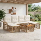 Cumpara ieftin Set de canapele de exterior 7 buc. 6-Locuri Alb Natural si Crem