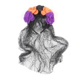 Bentita Halloween cu flori portocalii si mov si voal negru