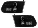 Set faruri Dodge Ram (Ds/Dj), 09.2008-, partea Stanga+Dreapta, Tuning, Fata, Lampa de parcare pe fibra optica; Tip=USA; tip bec H1+H1; manual; negru,