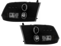 Set faruri Dodge Ram (Ds/Dj), 09.2008-, partea Stanga+Dreapta, Tuning, Fata, Lampa de parcare pe fibra optica; Tip=USA; tip bec H1+H1; manual; negru,