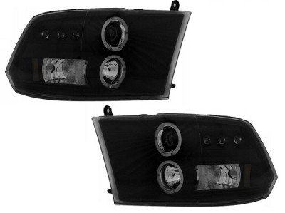 Set faruri Dodge Ram (Ds/Dj), 09.2008-, partea Stanga+Dreapta, Tuning, Fata, Lampa de parcare pe fibra optica; Tip=USA; tip bec H1+H1; manual; negru, foto