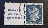Germania (Deutsches Reich 1941&ndash;1942) - 4Pf Albastru cu C&acirc;mp Publicitar &bdquo;Spare bei der Postsparkasse!&rdquo;(Ștampilat / Used) CLK1