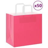 Pungi H&acirc;rtie Roz cu M&acirc;nere, 26x17x25cm, 50 Bucăți - VidaXL, Durabile, Reciclabile, Pungi Cadou, Transport Ușor, Kraft 100 g/mp