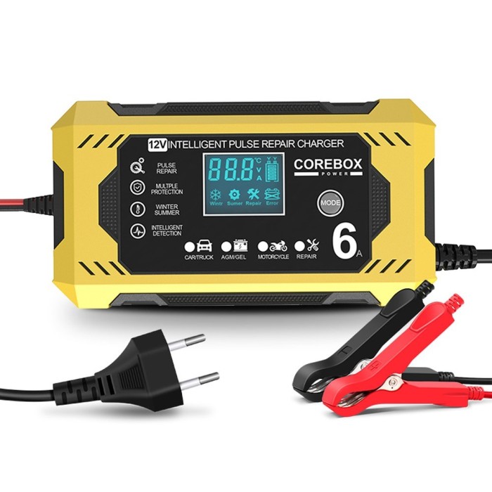 Incarcator inteligent, pentru Baterii auto 12V &ndash; 6A, Display LCD, Functie de reparare acumulator prin impulsuri