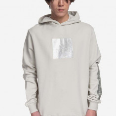 A-COLD-WALL* hanorac de bumbac Foil Grid Hoodie bărbați, culoarea bej, cu glugă, cu imprimeu ACWMW101-BONE