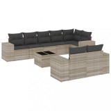 Set canapele de gradina cu perne, 9 piese gri deschis poliratan