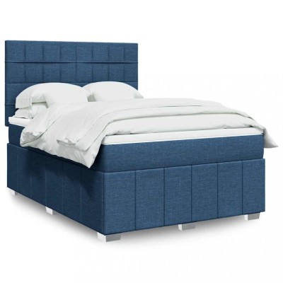 vidaXL Pat box spring cu saltea, albastru, 140x200 cm, textil 3291669 foto