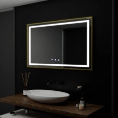 Oglinda LED Rectangulara, 100x80cm, Verite Royale Gold Motion Glow Marcello, Sistem Dezaburire, Ceas &amp; Termometru, Dimabila ModernLight Concept