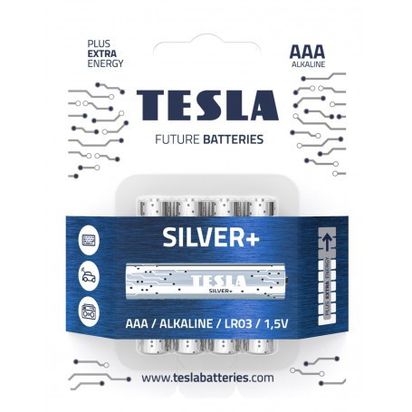 Set 4 baterii alkaline mangan fara mercur AAA LR03 TESLA SILVER 1.5V nereincarcabila