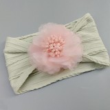 Bentita gri lata cu model din tesatura si fundita din tulle