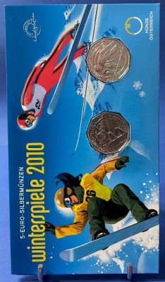 AUSTRIA 2010 -5 Euro +5 Euro - J. O. de iarna -Vancouver - Ag. 800 / Blister foto