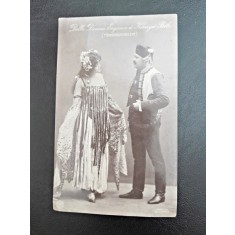 Fotografie tip Carte Postala, femeie si barbat in costume traditionale, 1909, circulara
