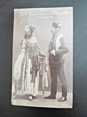 Fotografie tip Carte Postala, femeie si barbat in costume traditionale, 1909, circulara foto