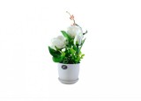 Trandafir artificial decorativ in ghiveci ceramic, Alb, 32 cm