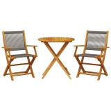 Cumpara ieftin Set mobilier bistro, 3 piese, gri, polipropilena si lemn masiv