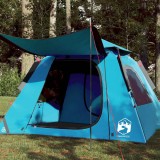 Cort Camping Cupola 4 Persoane vidaXL, Albastru, Impermeabil, Montare Rapida, Folie Ploaie Detașabilă, Ușor si Portabil