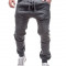 Pantaloni pentru barbati de trening, gri-inchis, cu banda jos, semi-tur, siret, bumbac - P184