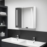 vidaXL Dulap Baie cu Oglindă și LED Alb, 62x14x60 cm, MDF, 2 Uși, 3 Rafturi, Montare pe Perete