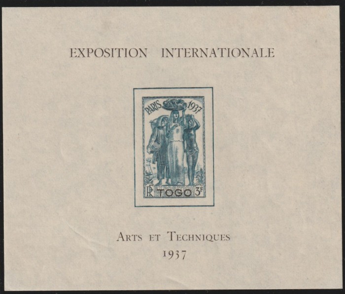 Togo Colonii franceze 1937 - Omnibuse , Expozitia Mondiala Paris , colita nedantelata , MNH , Mi.113