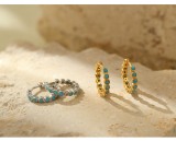 Cumpara ieftin Cercei Toarta din Argint 925 Placati cu Aur , zTurquoise Halo, , Verigi Huggie cu Pietre Turcoaz