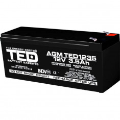 Acumulator 12V, TED ElectricStationar VRLA, Dimensiuni 134 x 67 x 60 mm, Baterie 12V 3.5Ah F1