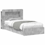 vidaXL Cadru de pat cu depozitare Gri Beton 90 x 190 cm Lemn prelucrat 3433625