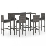 vidaXL Set mobilier bar de grădină cu perne, 7 piese, gri, poliratan