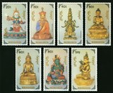 Set 7 timbre Mongolia 1991 &ndash; Statui și divinități budiste &ndash; Buddha, Avalokiteśvara, Artă sacră, MNH