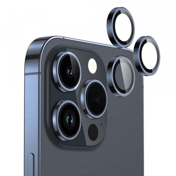 Folie de protectie Camera Spate Lito S+ pentru Apple iPhone 15 Pro Max / 15 Pro, Sticla Securizata, Albastra