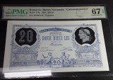 ROMANIA 20 lei 1881 (2021) REPLICA BNR polymer + PLIANT + PLIC BNR UNC gradata PMG 67