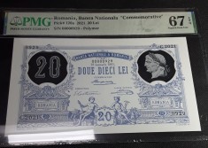 ROMANIA 20 lei 1881 (2021) REPLICA BNR polymer + PLIANT + PLIC BNR UNC gradata PMG 67