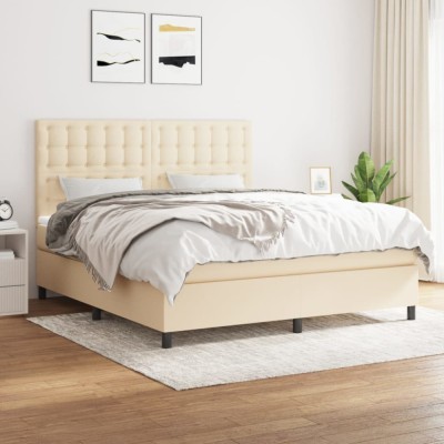vidaXL Pat box spring cu saltea, crem, 160x200 cm, material textil 3142110 foto