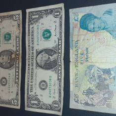 Bancnote 5 Dollars One Dollar 5 Pounds/ 1988, 2001, 2002/Federal Reserve/England