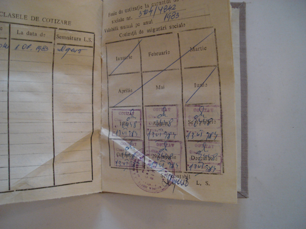 Carnet de asigurari sociale UCECOM, 1984, Romania de la 1950, Documente |  Okazii.ro