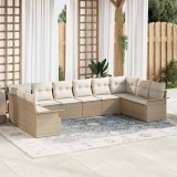 VidaXL Set de canapele pentru grădină cu pernă 10 pcs Bej Rattan poli