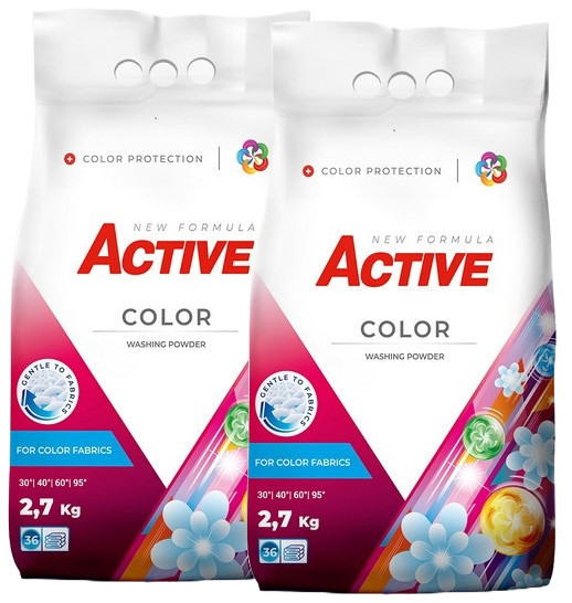 Detergent pudra pentru rufe colorate Active, 2 x 2.7kg, 72 spalari